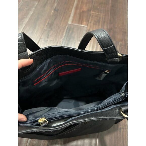Tommy Hilfiger NWT Black Logo Tote Bag Multiple Compartments Leather Handles - Picture 5 of 11